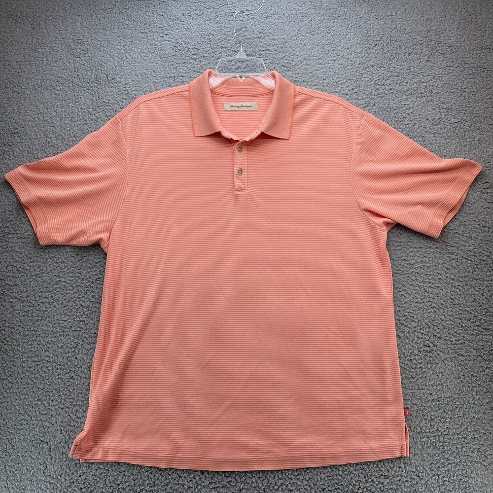 TOMMY BAHAMA Polo Shirt Mens Size XL Coral Ribbed Short Sleeve Rugby Soft Modal